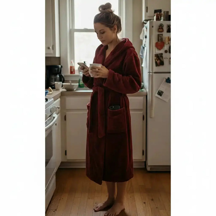 Old Pink - Women's Fleece Hooded Bathrobe