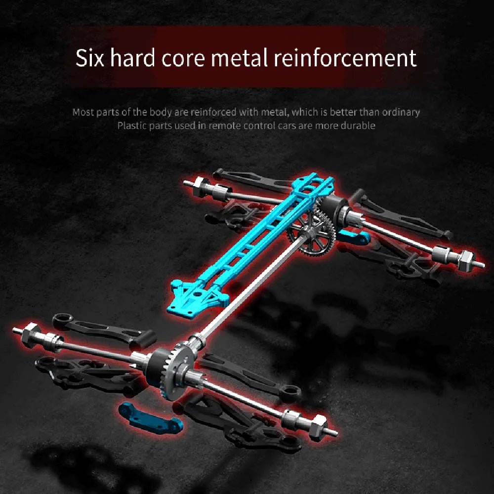 Powerful 1:16 scale off-road RC truck, 4x4 all-wheel-drive, with bright LED lights & strong suspension.