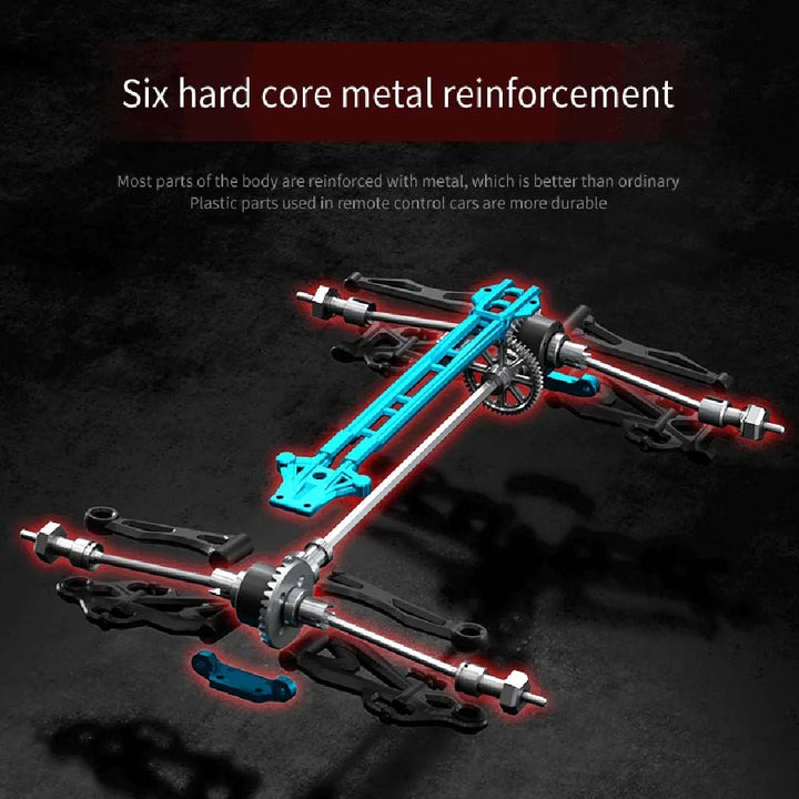 Powerful 1:16 scale off-road RC truck, 4x4 all-wheel-drive, with bright LED lights & strong suspension.
