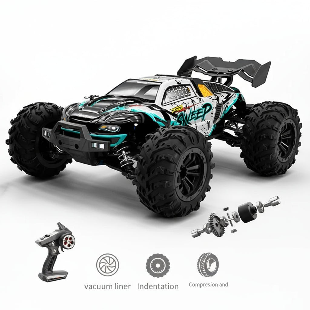 Remote control car: 1:16 scale electric RC truck, all-wheel drive, with LED lights for immersive play.