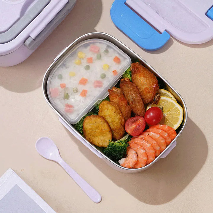 Unisex portable electric lunch box, 1.5L capacity, 60W food warmer for travel meal prep.