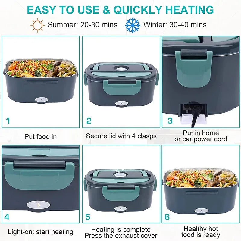 Portable 1.5L electric food warmer, perfect for office lunch or car use, keeps meals hot.