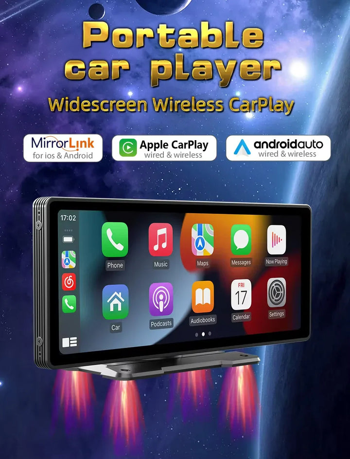 Close-up of 10.26-inch car stereo display showcasing wireless CarPlay interface