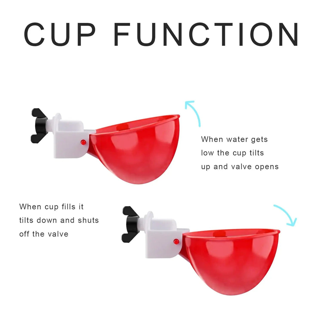 Bulk pack of 10 automatic chicken waterer cups for efficient farm poultry and duck hydration systems.