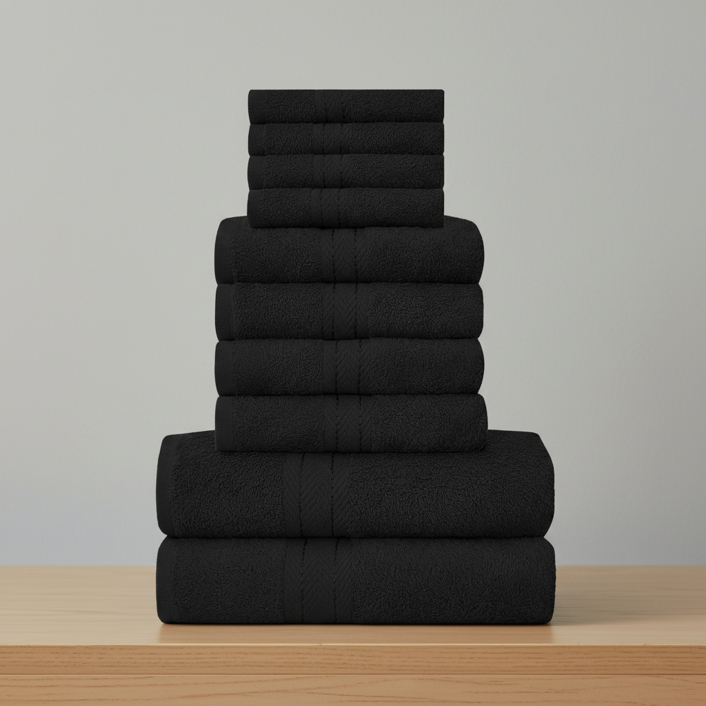 Close-up of the woven edge of a premium cotton towel from the 10-piece luxury set, quality assured.