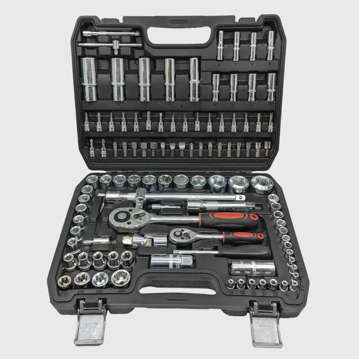 Complete TorqueMaster 108-piece Chrome Vanadium Socket Set. Versatile tool kit for any auto & home repair.