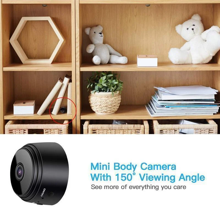 Wireless 1080p HD mini security camera with magnetic mount for easy indoor surveillance & home security.