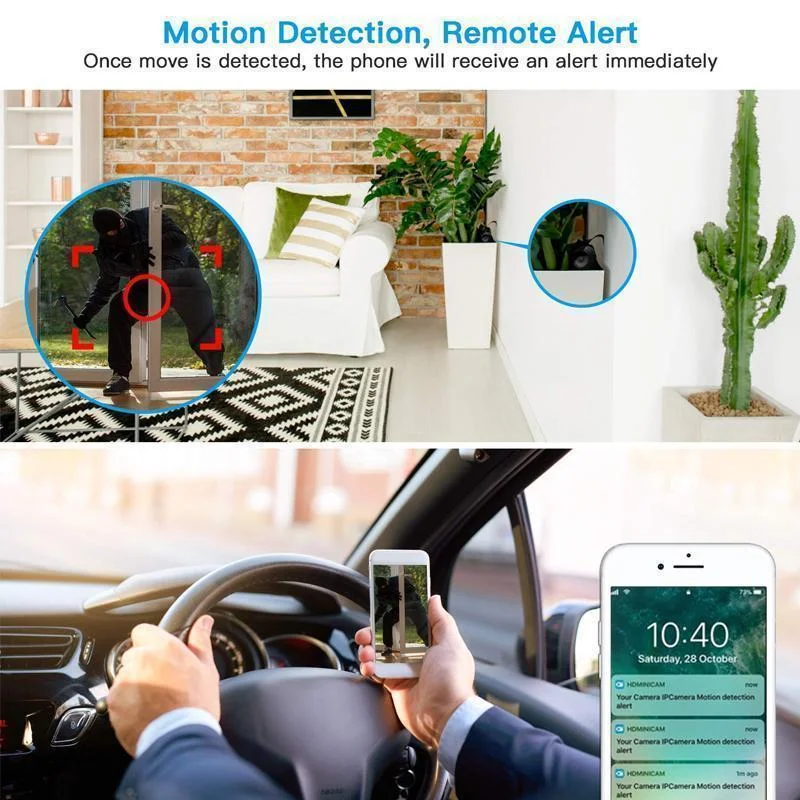Discreet mini WiFi security camera, 1080p HD, magnetic, with night vision for complete home surveillance.