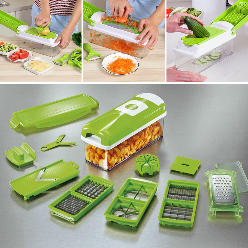 12-in-1 multifunctional vegetable slicer, chopper, grater & dicer for quick meal prep.