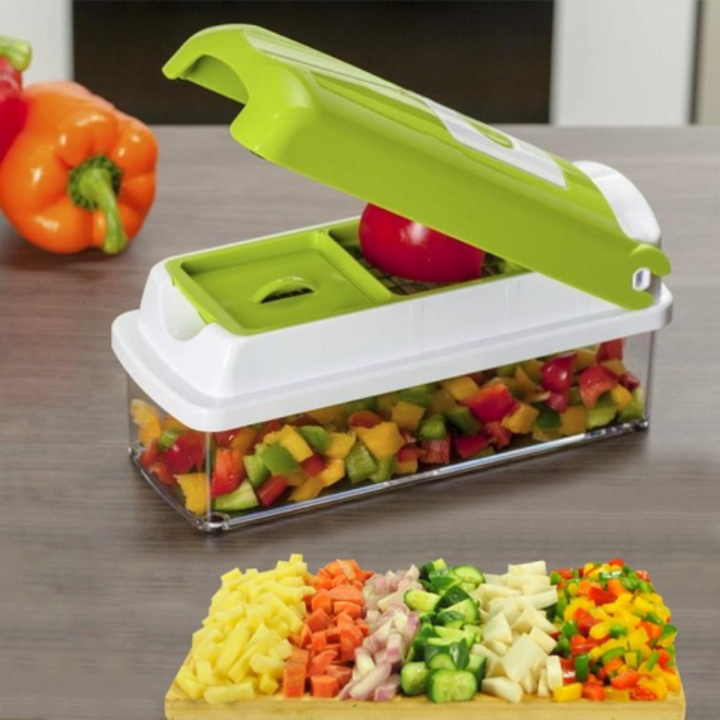 All-in-one kitchen vegetable chopper, dicer, and grater for ultimate food preparation efficiency.
