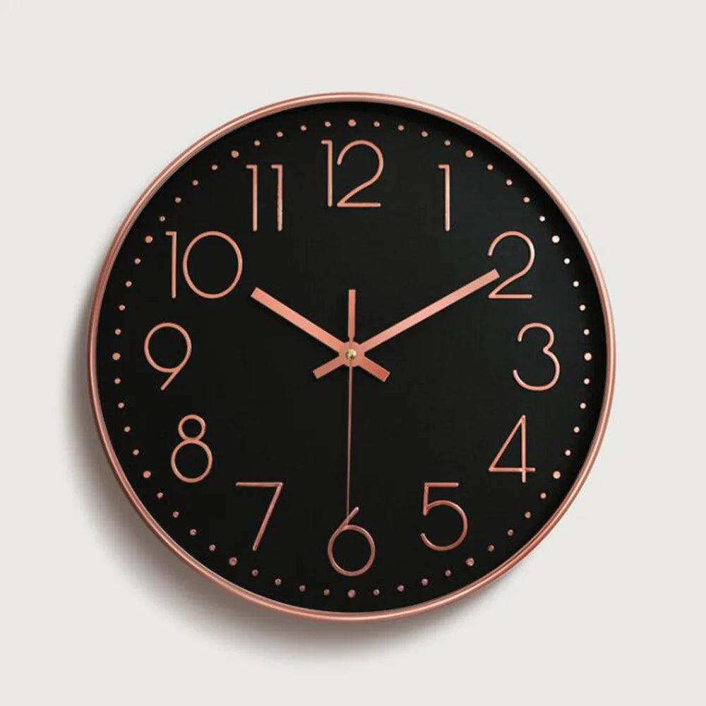 Modern 12-inch wall clock with quiet quartz movement for living room, kitchen, or office decor. Non-ticking.