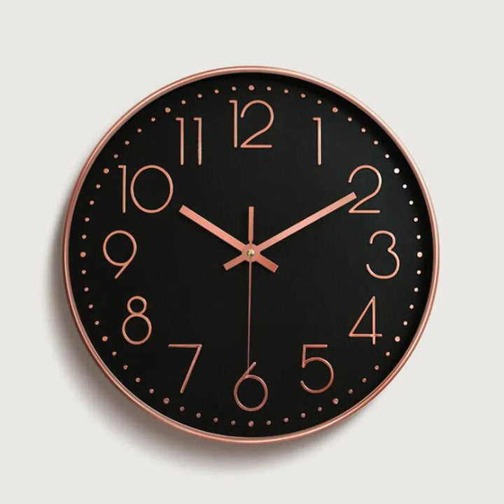 Modern 12-inch wall clock with quiet quartz movement for living room, kitchen, or office decor. Non-ticking.