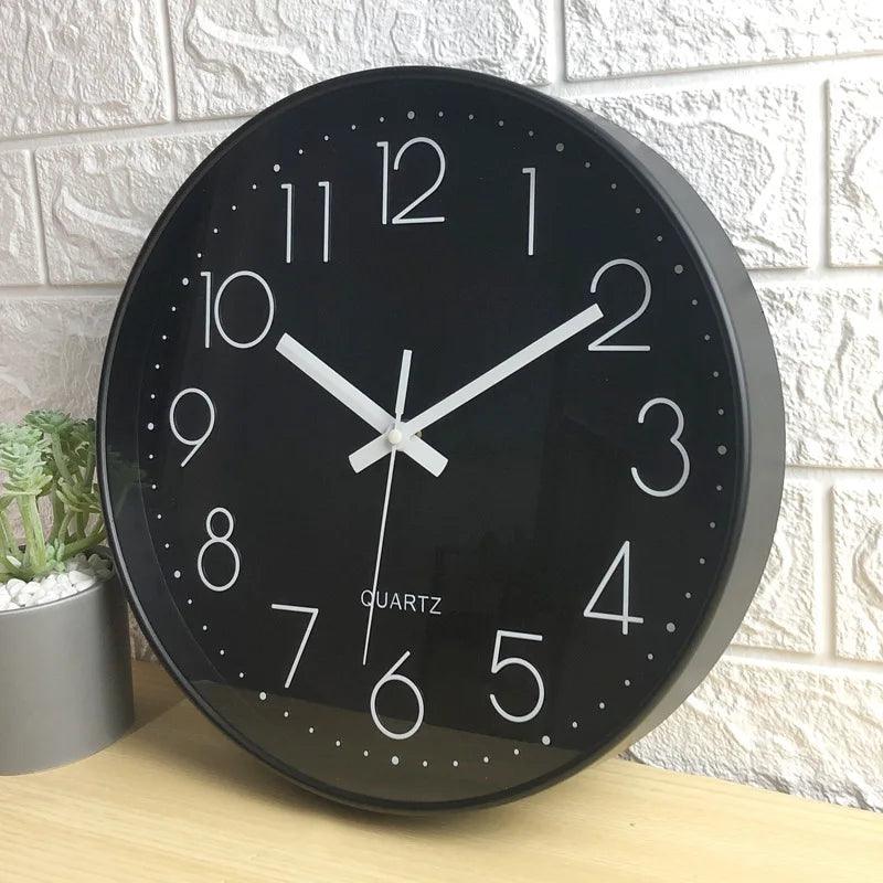 Modern minimalist 12-inch quiet wall clock. Quartz movement for stylish home, living room, or office decor.
