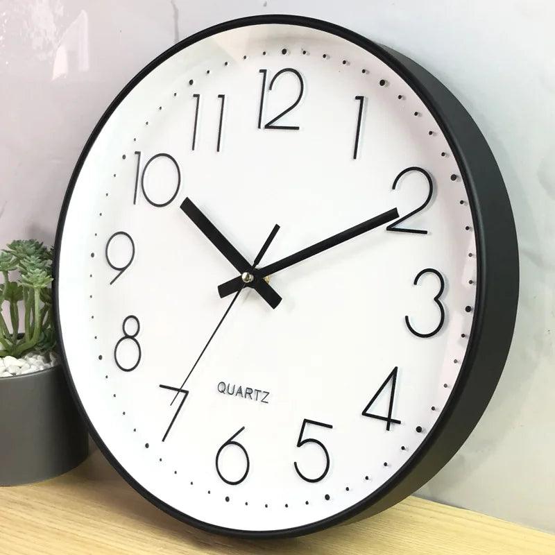 Versatile 12-inch quiet quartz wall clock. Fits living room, kitchen, office modern decor. Round, silent.