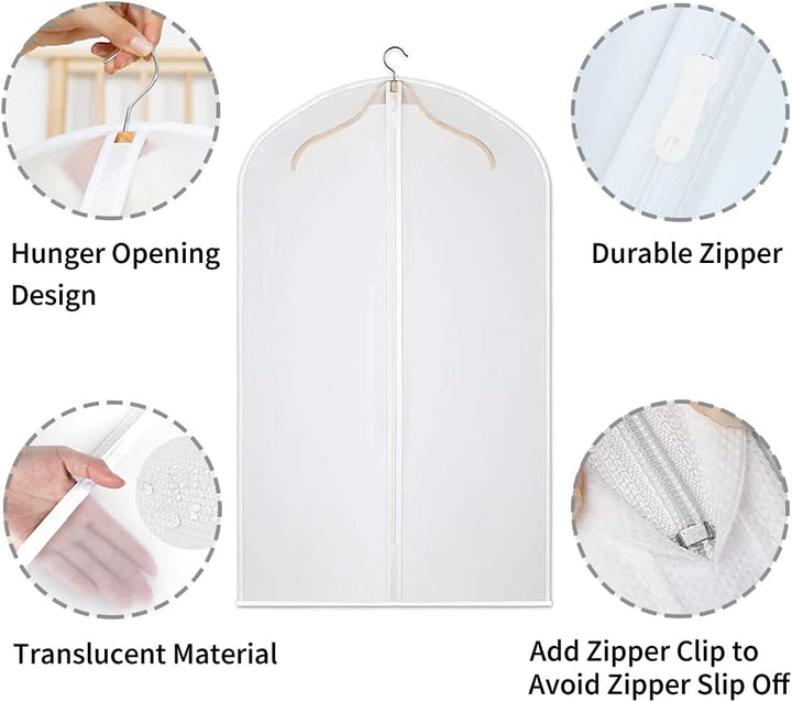 Durable 12-pack PEVA garment bags, perfect for dustproof clothing storage & travel, keeping items safe.