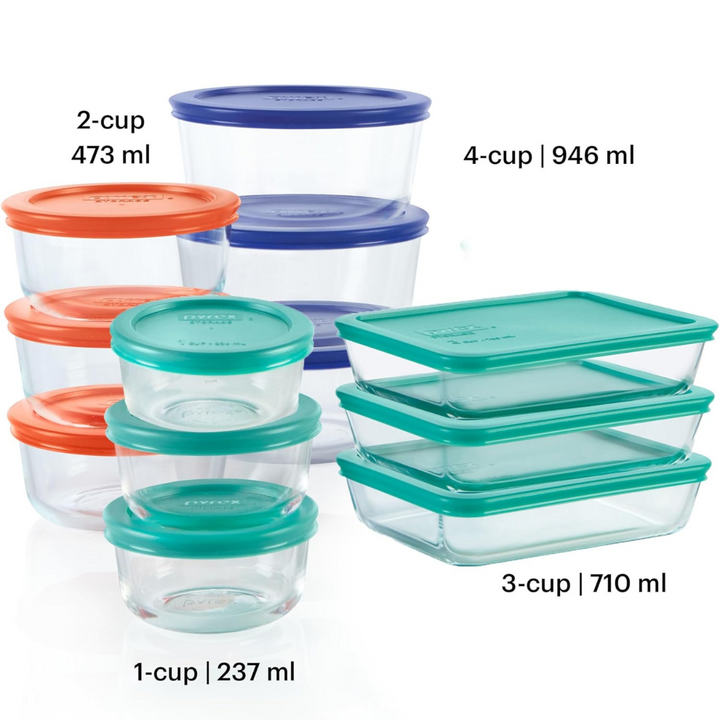 Mixed set of 12 glass food storage containers with BPA-free lids, perfect for fresh meal prep & leftovers.