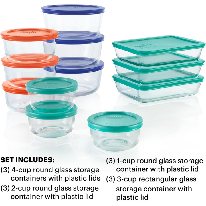 Airtight 12-pack mixed glass containers with lids, great for meal prepping healthy food & storing leftovers.
