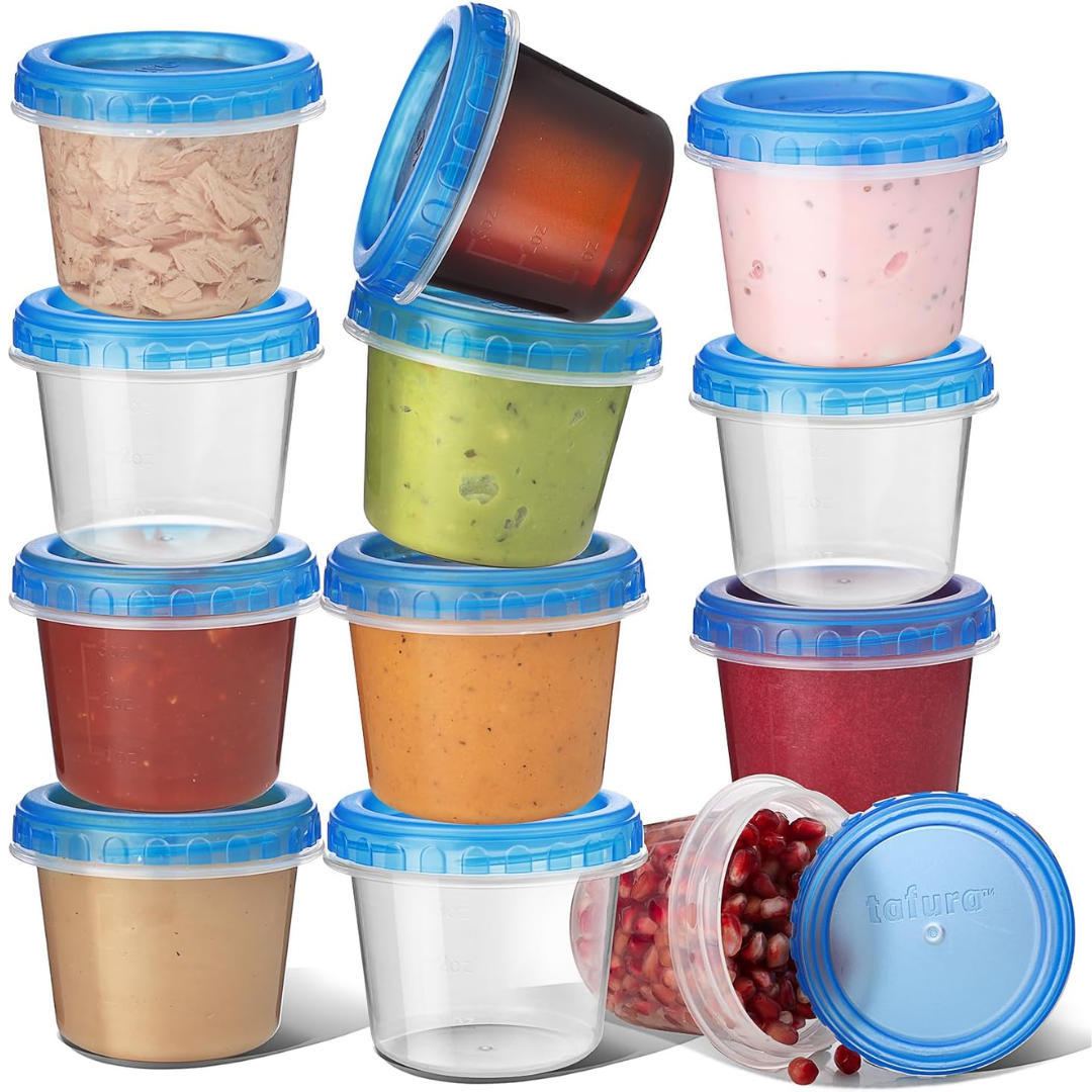12-pack reusable small food storage containers with lids for meal prep & snacks. BPA-free, microwave & freezer safe.