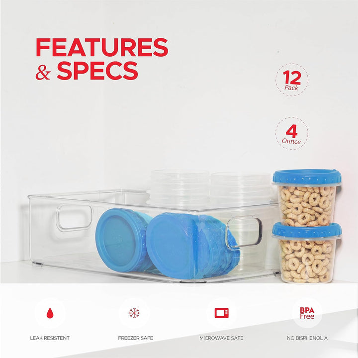 Versatile 12-pack small reusable food containers for snacks & meal prep. BPA-free, freezer, microwave & dishwasher safe.