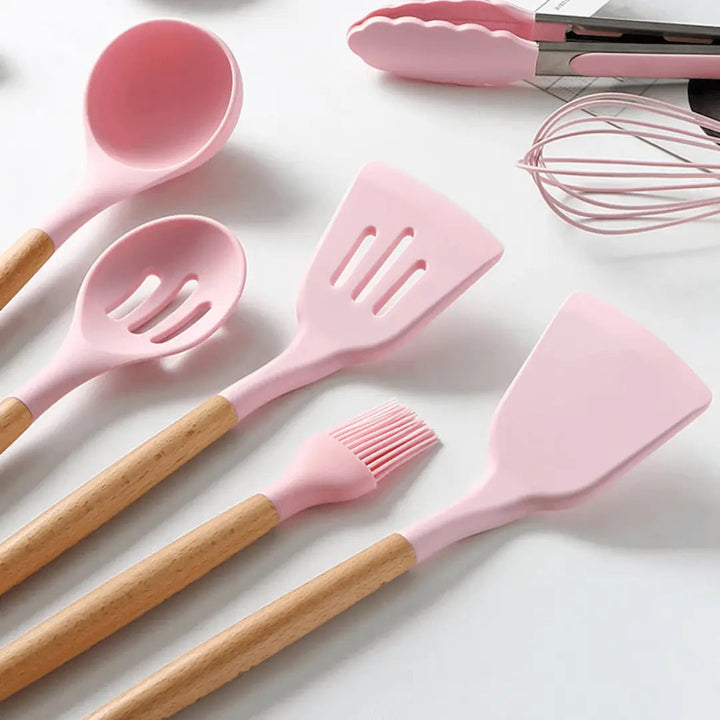 Ergonomic silicone spatula from FlexiChef 12-piece set, ideal for non-stick cooking & baking.