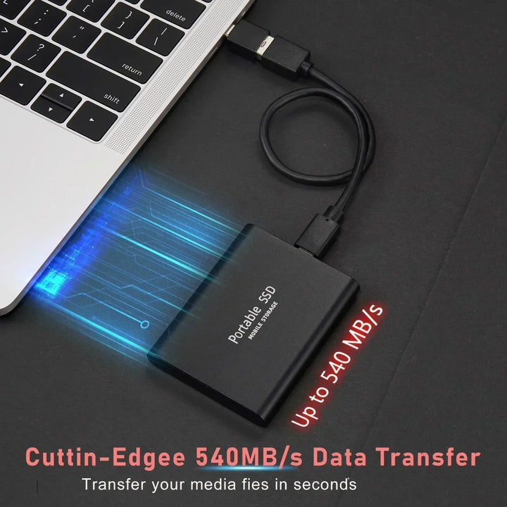 High-capacity 128TB external SSD data drive. Experience lightning-fast transfers with USB 3.1 Type-C.