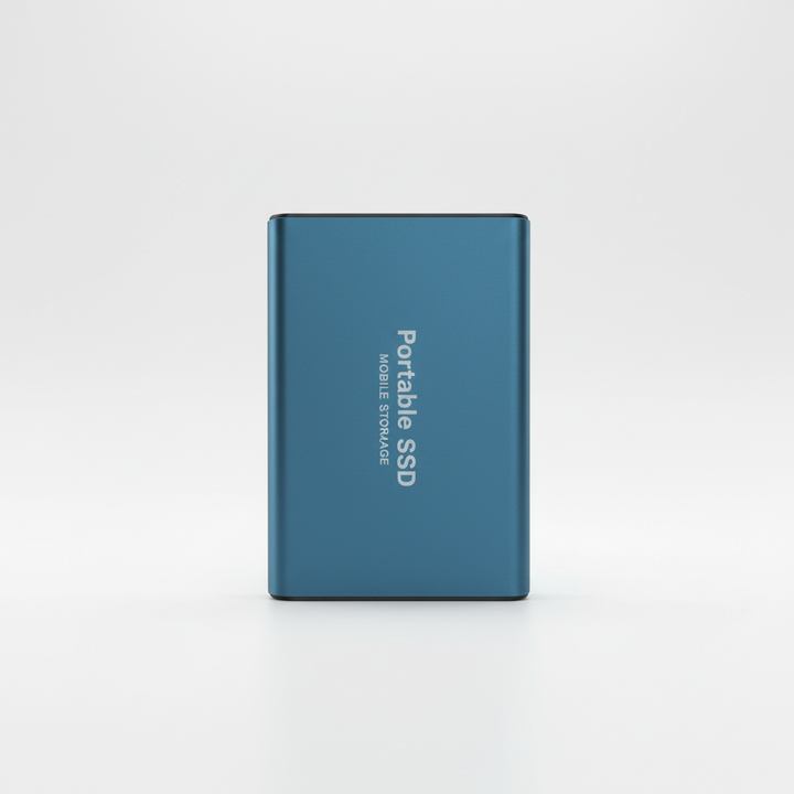 128TB external SSD on a desk with other tech gadgets, essential computer storage