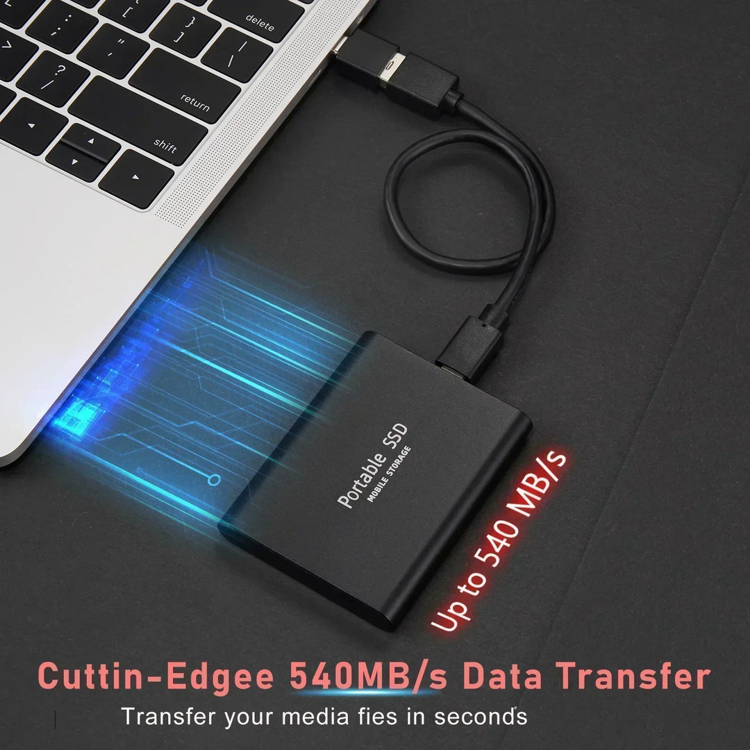 Compact 128TB external solid state drive with both USB 3.1 and Type-C ports