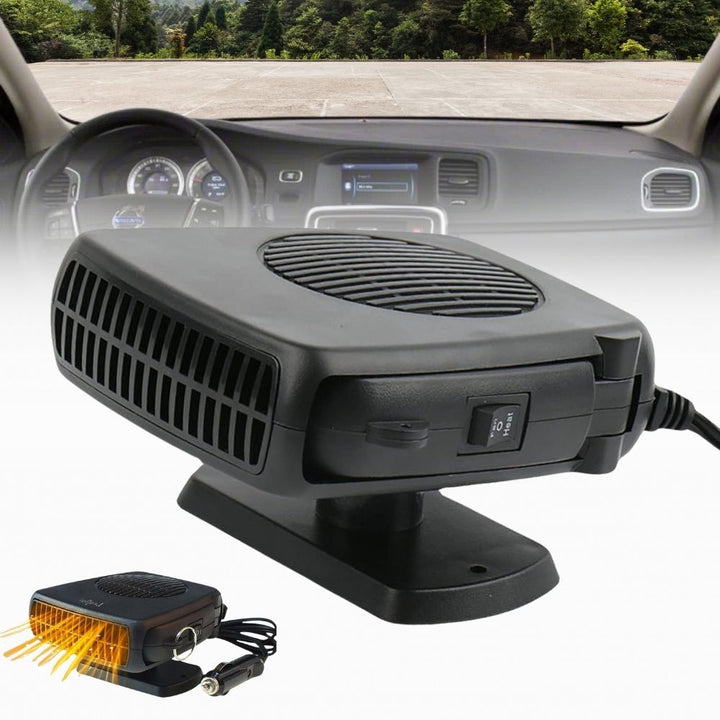 12V portable car heater fan with fast defrost & auto heating for vehicle warmer in winter driving.