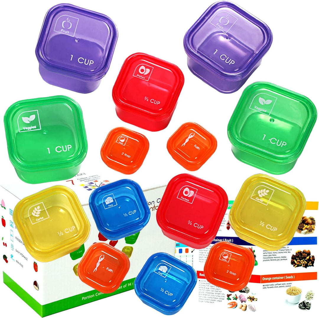 14-piece portion control containers for meal prep, weight loss & healthy eating. BPA-free food storage.