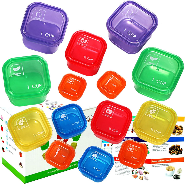 14-piece portion control containers for meal prep, weight loss & healthy eating. BPA-free food storage.