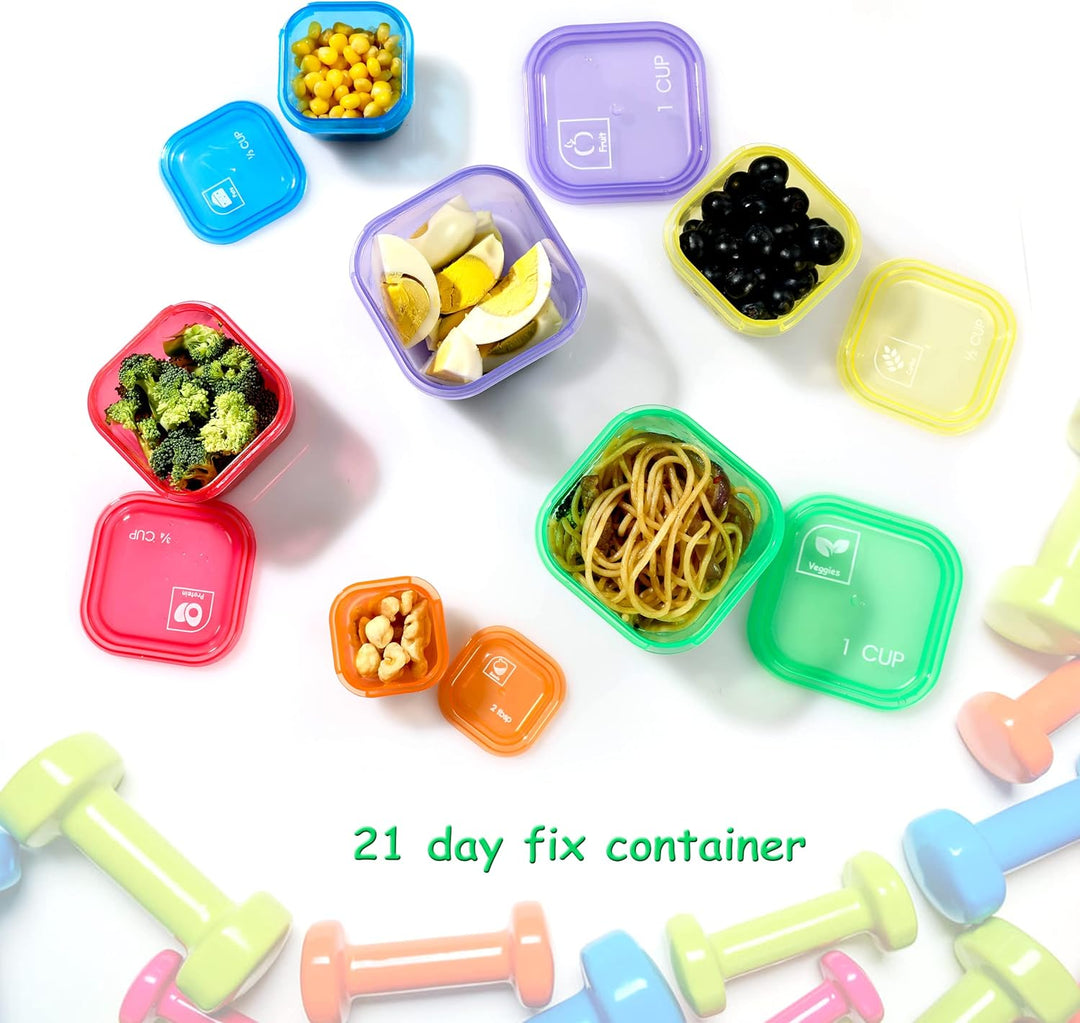 Achieve weight loss goals with 14 vibrant portion control containers. Essential for healthy meal prep.