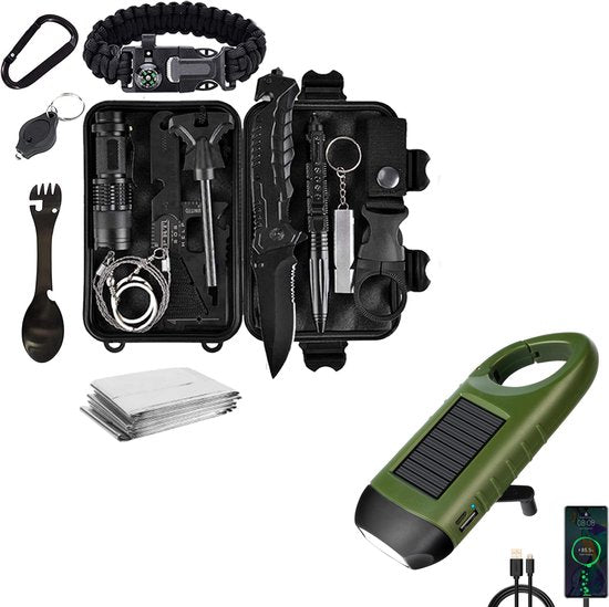 Ultimate 15-in-1 survival kit for outdoor adventures, hiking & camping. Complete emergency tactical gear.
