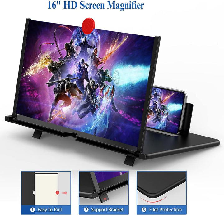 Universal portable 16-inch phone screen enlarger. Perfect for travel, watching movies & mobile gaming.