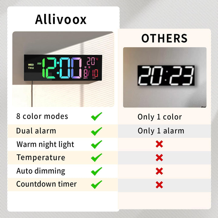 Modern Lumeris RGB digital alarm clock, 16-inch, with remote, functioning as a countdown timer.