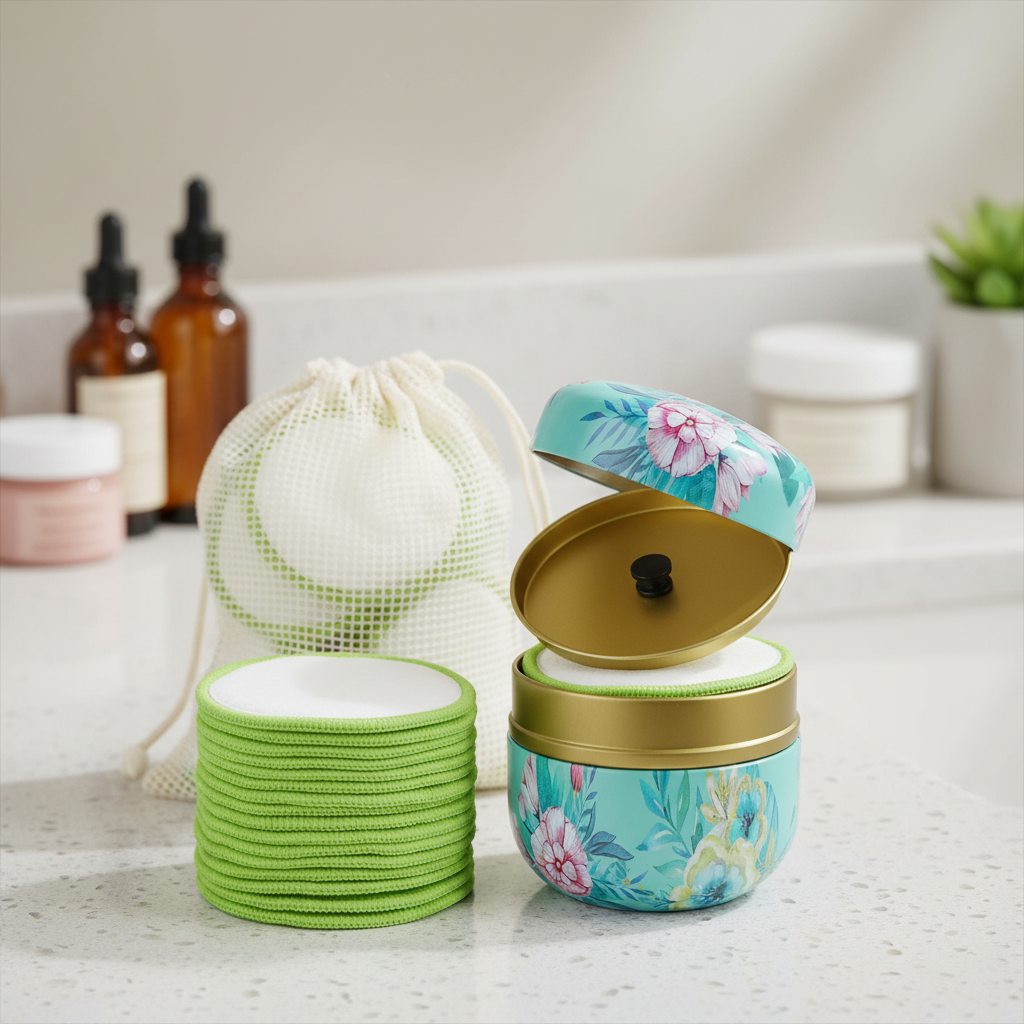 16 pack reusable bamboo facial cleansing pads for effective, eco-friendly makeup removal & skincare.