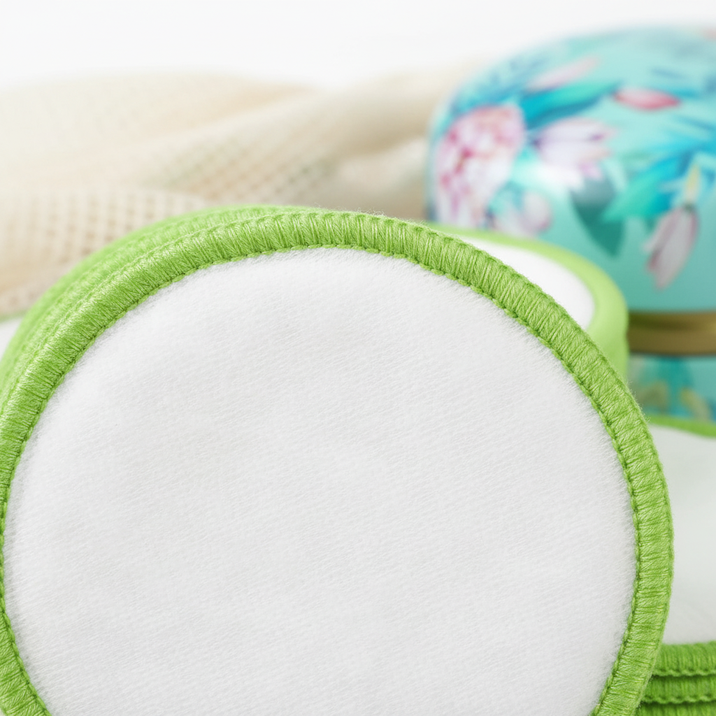 Eco-friendly bamboo cleansing pads, 16-pack, perfect for gentle facial exfoliation and makeup removal.