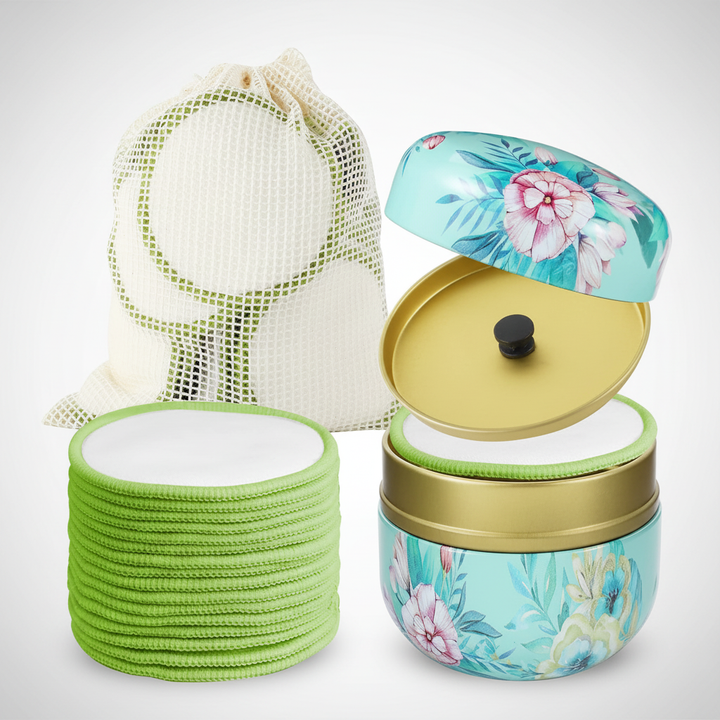 Bulk pack of 16 reusable bamboo makeup remover pads, essential for eco-conscious beauty accessories.