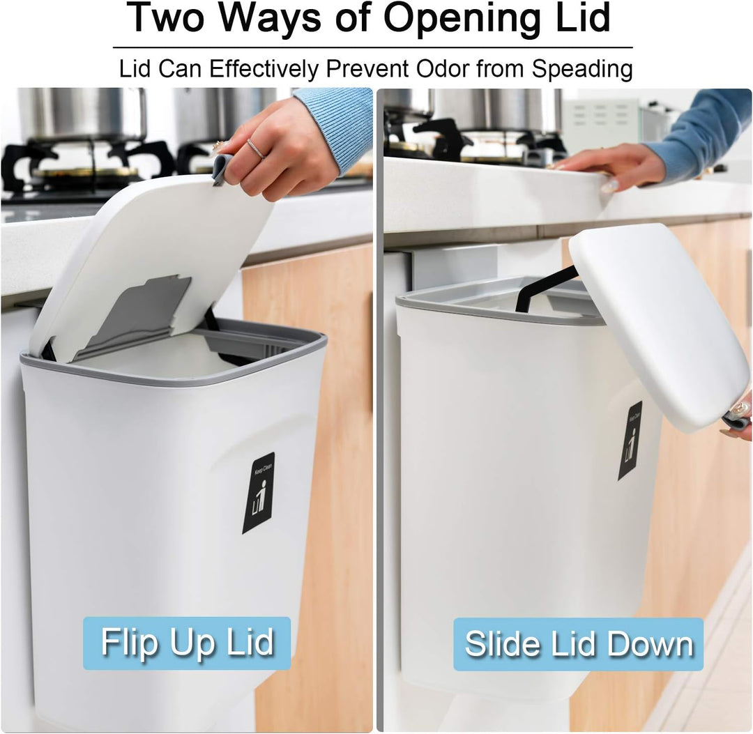 Odor-free 2.4 gallon white kitchen compost bin effectively manages food scraps on countertop. Home organization.