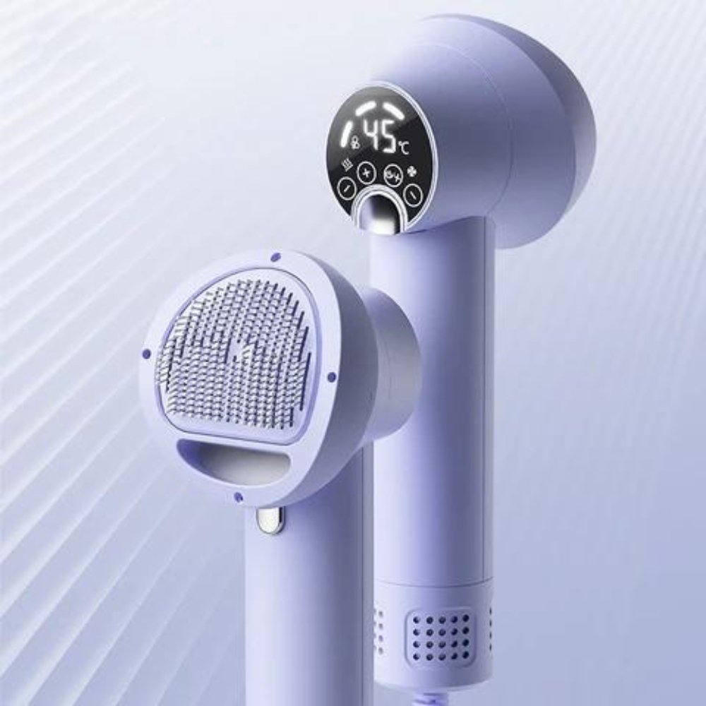 2-in-1 dog grooming & drying brush. Pet hair dryer and slicker brush for efficient pet care.