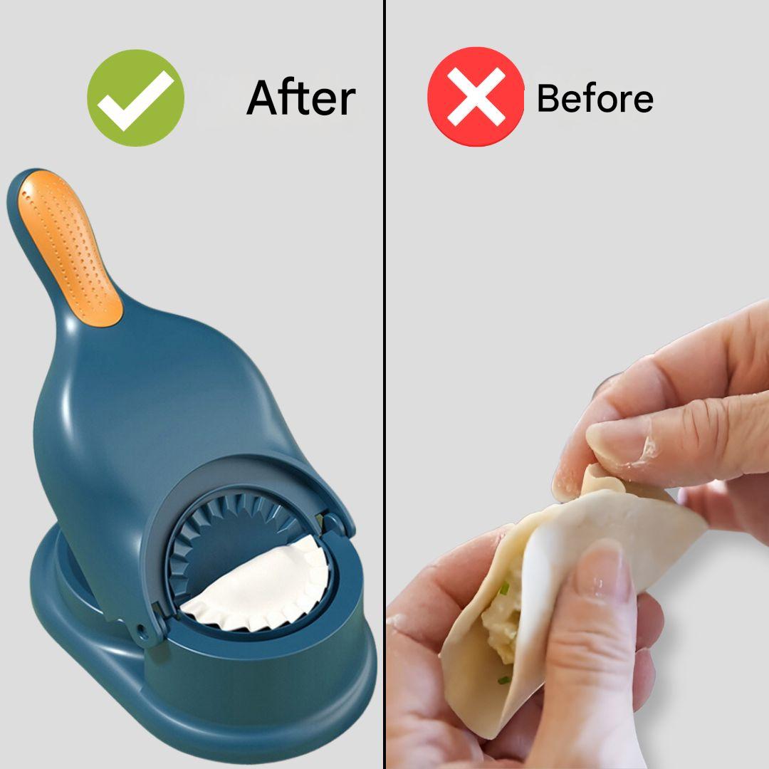 Multifunctional 2-in-1 dumpling maker for easy, uniform homemade dumplings, ravioli, & empanadas. Kitchen essential.