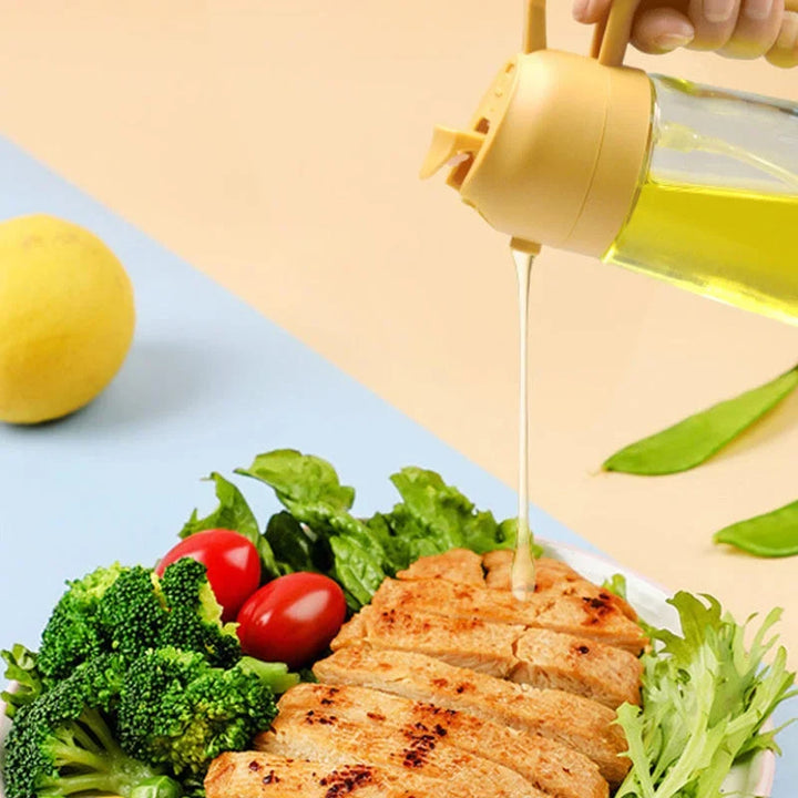 Multipurpose glass oil & vinegar sprayer and pourer. 2-in-1 kitchen dispenser for cooking, baking, salads.