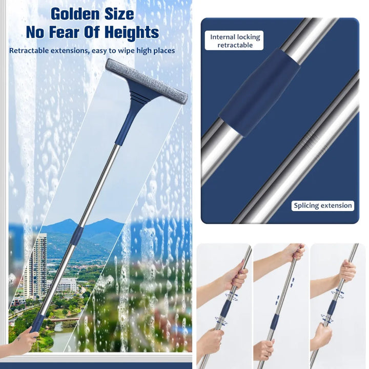 Detailed view of the microfiber window mesh cleaner attachment on the squeegee head