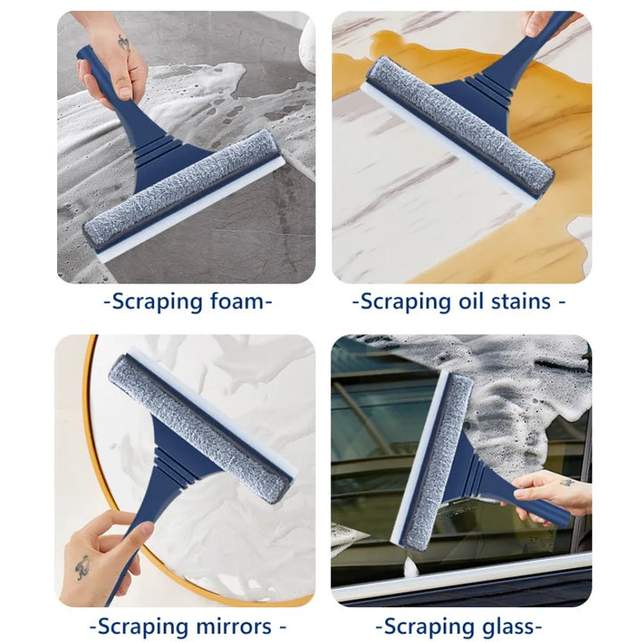 Glass cleaning in progress with the 2-in-1 telescopic squeegee, showing streak-free results