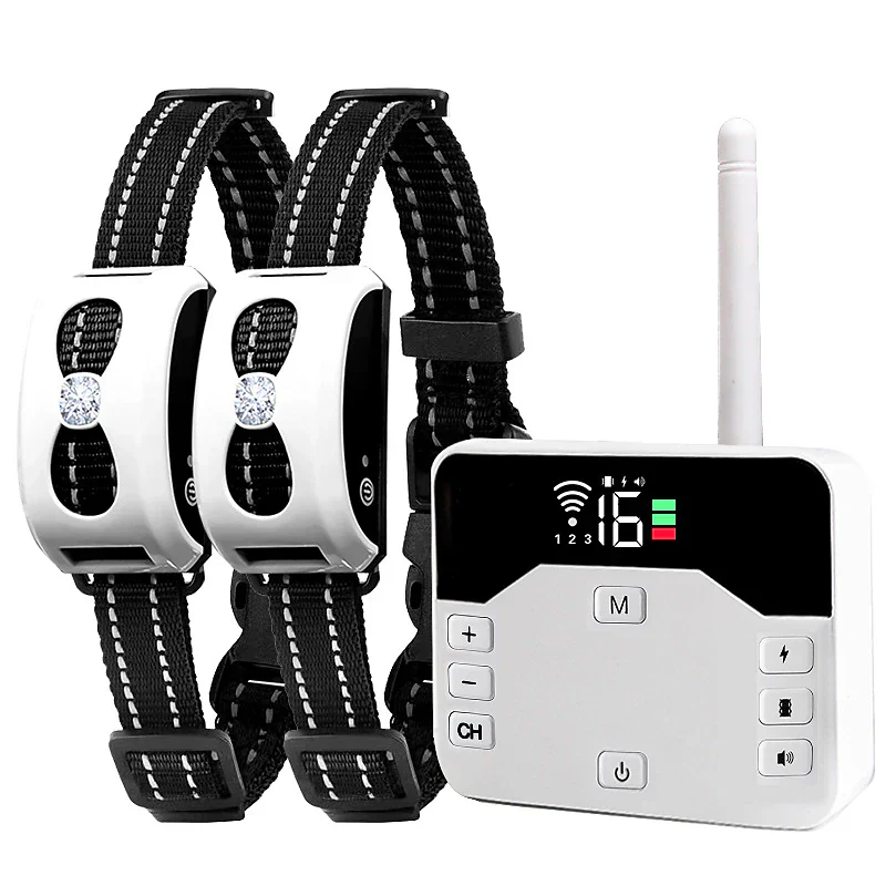 Waterproof, rechargeable wireless dog training collar for pet containment & outdoor training.