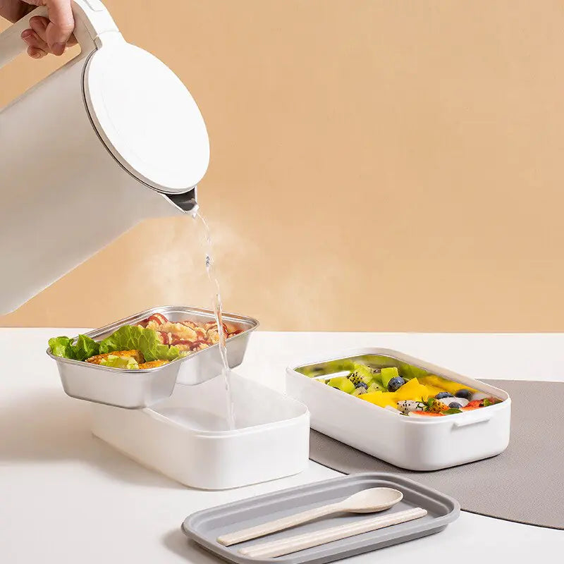 Durable 2-layer stainless steel lunchbox, great for daily meal prep & food storage.