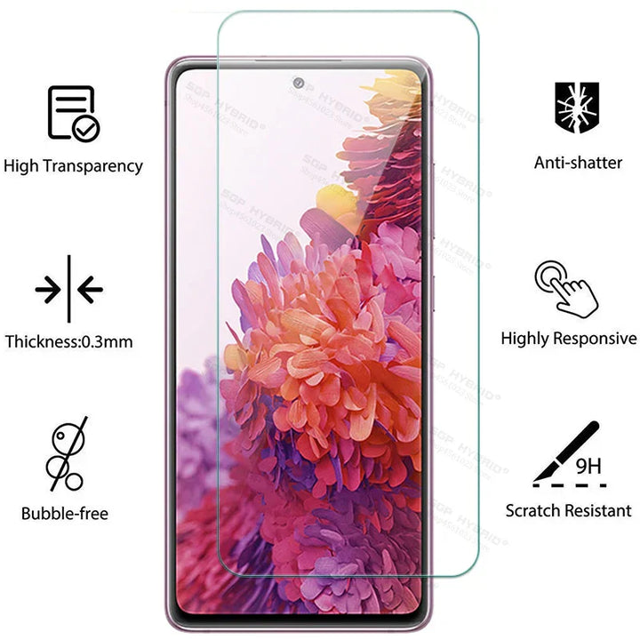 Samsung Galaxy tempered glass screen protector 2-pack with 9H hardness, anti-scratch, and easy, bubble-free installation.