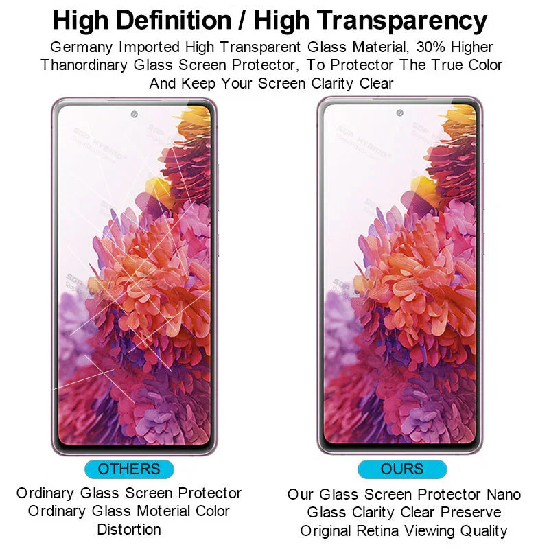 Crystal clear tempered glass screen protector duo for Samsung Galaxy, designed for ultimate anti-scratch durability.