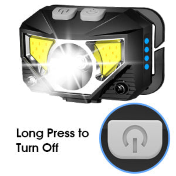 Water-resistant LED headlamp with motion sensor activated light for night running or outdoor work