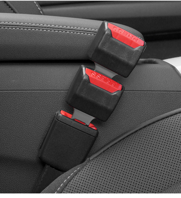 Black universal car seat belt extender (2-pack) ensures secure and comfortable vehicle seatbelt use.