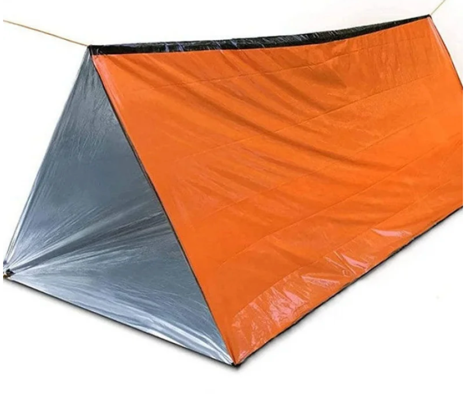 Compact, portable 2-person DualGuard mylar survival tent, essential for emergency shelter & outdoor preparedness.